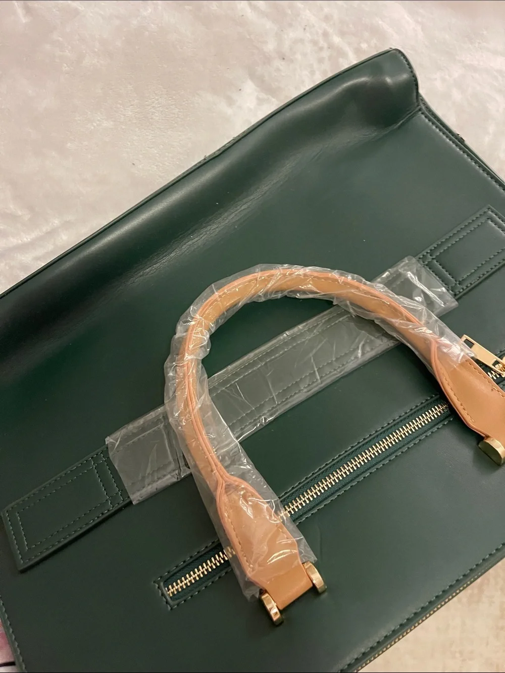 Green Leather Tote Bag with Tan Handles - Alpha Kappa Alpha